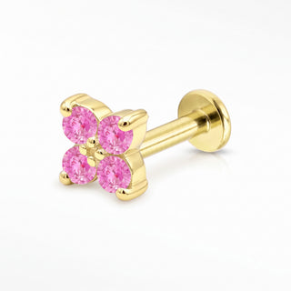 Flat Back Earrings Threadless Ruby 14k Gold Clover | Wynning Stud