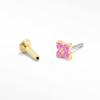 Flat Back Earrings Threadless Ruby 14k Gold Clover | Wynning Stud