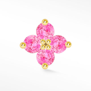 Clover flat back earrings, in 14k yellow gold, ruby, stone size 1.5mm, a lucky clover 