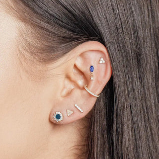 Sapphire flat back earring movement 14k white - 14k gold / blue