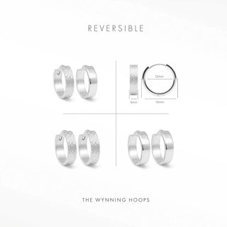 Florentine silver hoop earrings reversible with textured and smooth finishes 15mm diameter 3mm thickness by Wynning