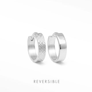 Florentine silver hoop earrings by Wynning featuring one textured and one polished reversible silver hoop earring