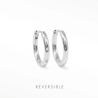 Ellie 15mm sterling silver hoops showing the diamond-set face and polished reverse