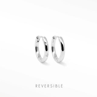 Silver Hoop Earrings with diamond, front and back.