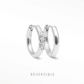 Telletubies 18mm sterling silver hoops showing the lab-grown diamond face and polished reverse