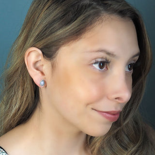 Vintage Lace Pear Moonstone Silver Stud Earrings