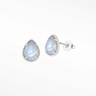 Vintage Lace Pear Moonstone Silver Stud Earrings