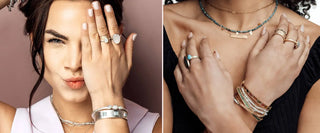 Silver-toned layered bracelet with a textured, segmented design and subtle metallic accents.
