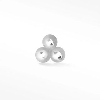 Small tri-bead in 14k white gold flat back stud earring - 14k