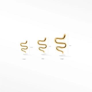 Snake earrings with a flat back design in 14k solid gold. Hypoallergenic secure and comfortable for daily sleep wear.