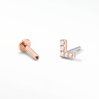 Flat Back Earrings Threadless Diamond 14k Rose Gold Chevron | Wynning Stud