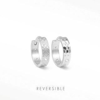Florentine diamond sterling silver hoop earrings featuring textured surfaces with embedded clear stones in silver hoop earrings design