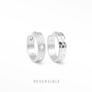 Side view of Florentine hoop earrings with diamond accents