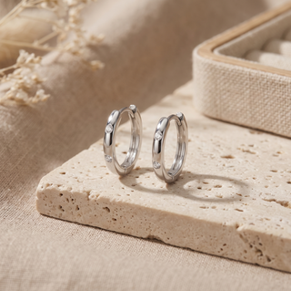 Ellie silver hoops showing spaced lab-grown diamond accents