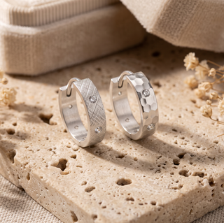 Sterling Silver Hoops - Florentine Diamond 11mm - lifestyle or ear-styling view