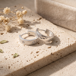 Sterling Silver Hoops - Florentine Diamond 11mm - lifestyle or ear-styling view