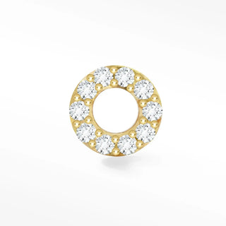 Stud earrings with flat backs in 14k yellow gold featuring a gold-toned circular charm with clear stones and beads
