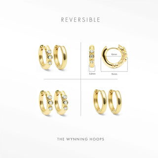 Telletubies gold hoop earrings reversible with smooth gold hoop and textured diamond encrusted side by Wynning