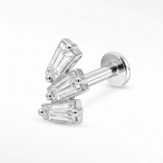 Flat Back Earrings Threadless Diamond 14k White Gold Baguette | Wynning Stud