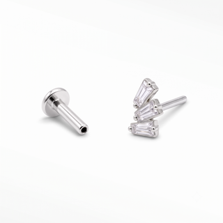 Flat Back Earrings Threadless Diamond 14k White Gold Baguette | Wynning Stud