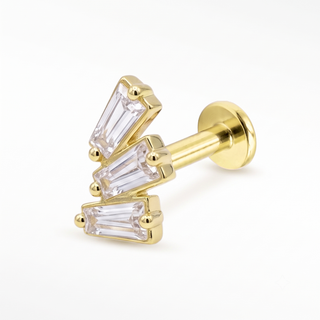 Flat Back Earrings Threadless Diamond 14k Gold Baguette | Wynning Stud