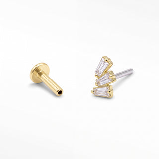 Flat Back Earrings Threadless Diamond 14k Gold Baguette | Wynning Stud