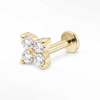 Flat Back Earrings Threadless Diamond 14k Gold Clover | Wynning Stud