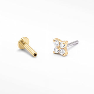 Flat Back Earrings Threadless Diamond 14k Gold Clover | Wynning Stud