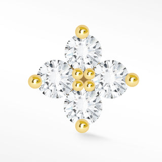 Clover flat back earrings, in 14k yellow gold, diamond, stone size 2.5mm, a lucky clover 