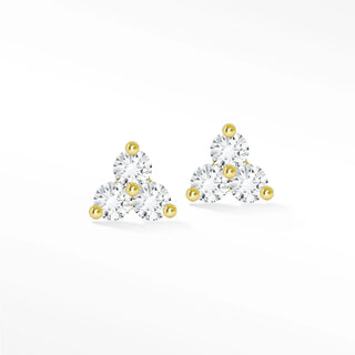Trinity diamond stud earrings delicate 14k gold triangular stud earrings with gold trim and clear cubic zirconia stones