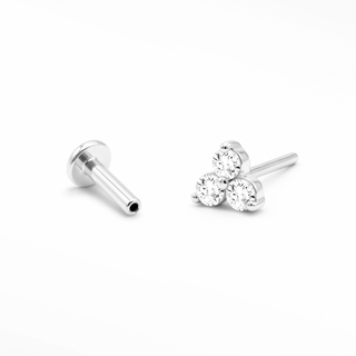 Trinity Lab-Grown Diamond threadless top in 14K White Gold and titanium labret shown separately