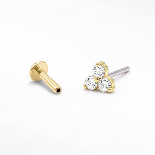 Flat Back Earrings Threadless Diamond 14k Gold Trinity | Wynning Stud