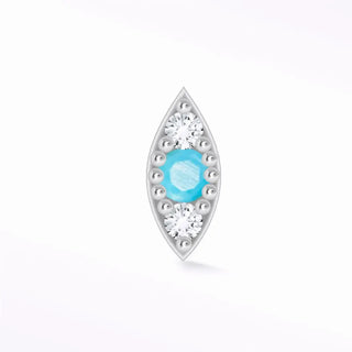 Natural turquoise flat back earring evil eye 14k white - 14k gold