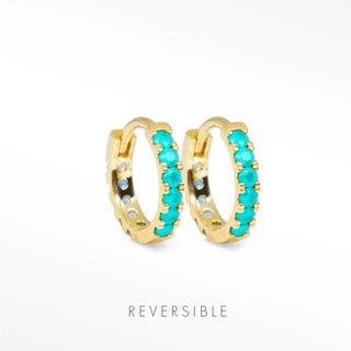 Nina Wynn Natalie 14mm 18K gold vermeil reversible hoops with Genuine Turquoise gemstones facing forward.
