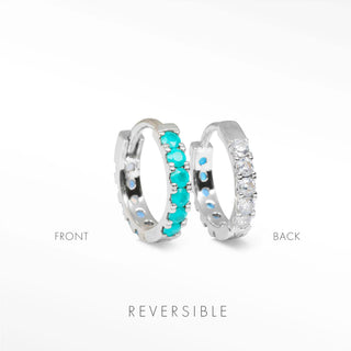 Natalie 14mm sterling silver hoops showing the Genuine Turquoise front and Genuine Moonstone reverse.