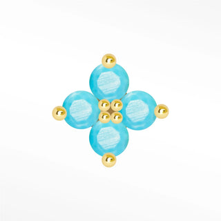 Flat back earrings turquoise 14k gold clover