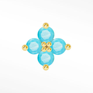 Flat back earrings turquoise 14k gold clover