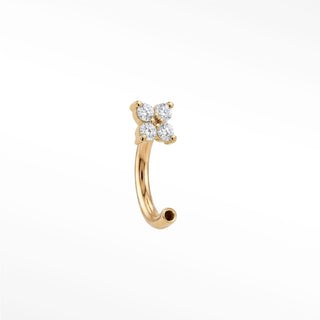 U Hoop Earrings 16G Diamond Clover 14K Yellow