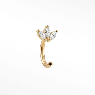 U Hoop Earrings 16G Moissanite Baby Lotus 14K Yellow