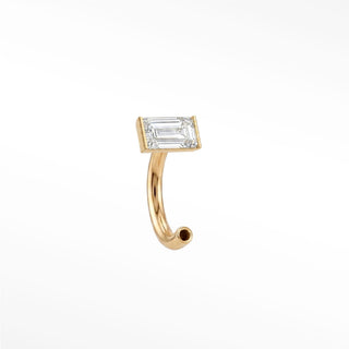 U Hoop Earrings 16G Moissanite Baguette 14K Yellow