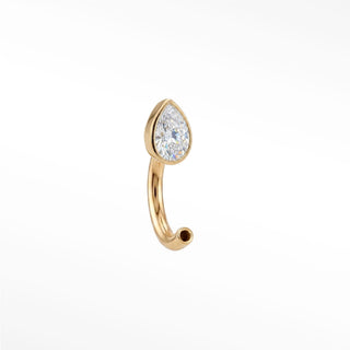 U Hoop Earrings 16G Moissanite Teardrop 14K Yellow