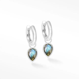 Silver convertible earrings featuring vintage lace labradorite teardrop stones in a delicate lace labradorite silver bezel design