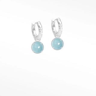 Silver convertible earrings vintage lace aquamarine with hammered silver hoops and round 10mm light blue jade stones