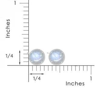 A pair of vintage lace round 7mm moonstone silver stud earrings with light blue gemstones and diamond halos