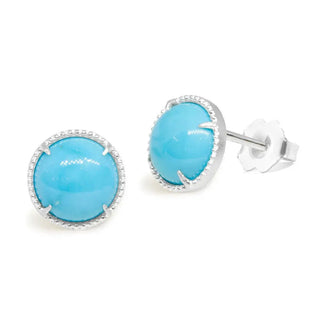 A pair of vintage lace round 7mm sleeping beauty silver stud earrings with oval turquoise stones and beaded border