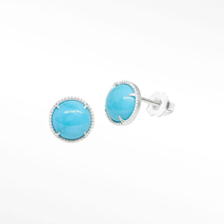 A pair of vintage lace round 7mm sleeping beauty silver stud earrings with oval turquoise stones and beaded border