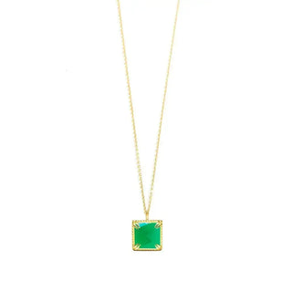 Delicate vintage lace square vermeil necklace with a square green onyx pendant in intricate claw settings