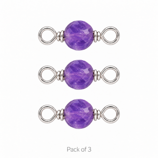 Pack of 3 Amethyst Rock Candy single connectors in Solid 14K White Gold