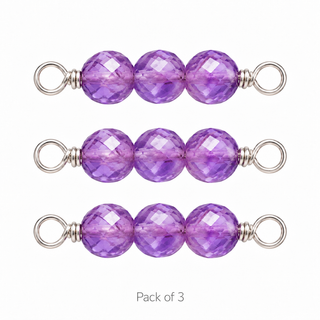 Pack of 3 Amethyst Rock Candy triple connectors in Solid 14K White Gold