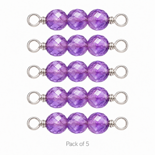Pack of 5 Amethyst Rock Candy triple connectors in Sterling Silver